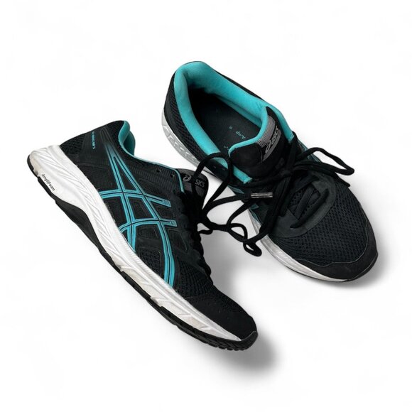 Asics Womens Black Turquoise Gel Contend 5 Running Sneakers Size 8.5 - Picture 1 of 9